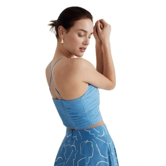 Madewell Blue Ruched Crop Top poplin cotton size 8 NEW NWT - Picture 2 of 7